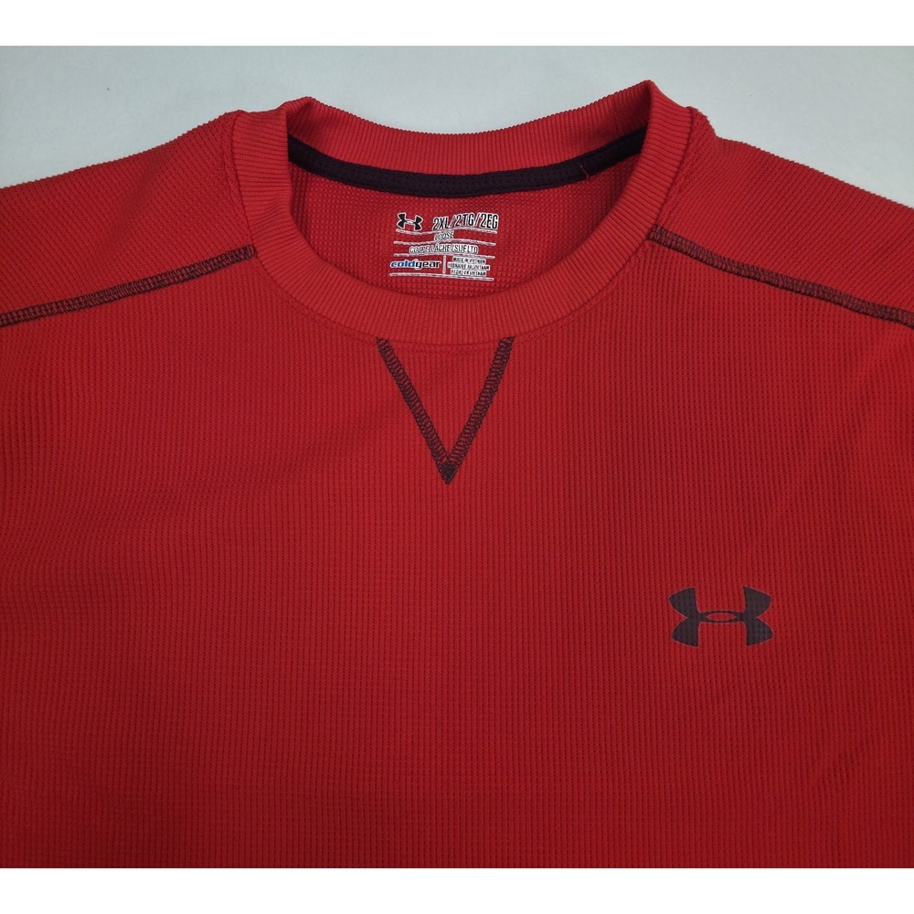 2 Lot Under Armour Shirts Mens 2XL Thermal Polo Loose Fit Gray Red LIMITED USE - Picture 3 of 7